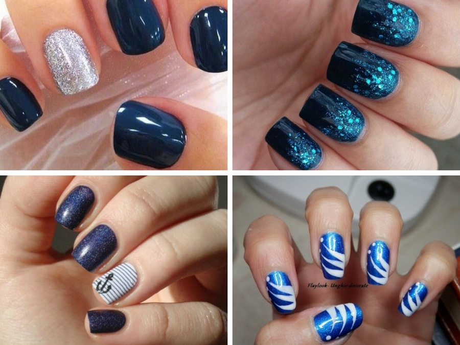 unghie blu decorate